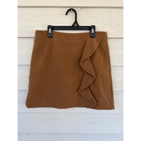 J.Crew Mercantile Camel Ruffle Mini Skirt Womens Size 4 Wool Blend Fall Winter - Picture 2 of 7
